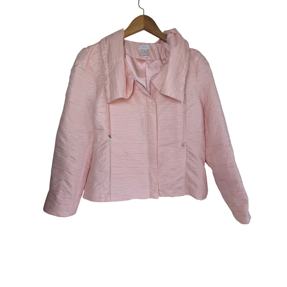 Chicos Light Pink Pleated Crinkle Zip Front Jacket Size 1 4500665354 1T008542